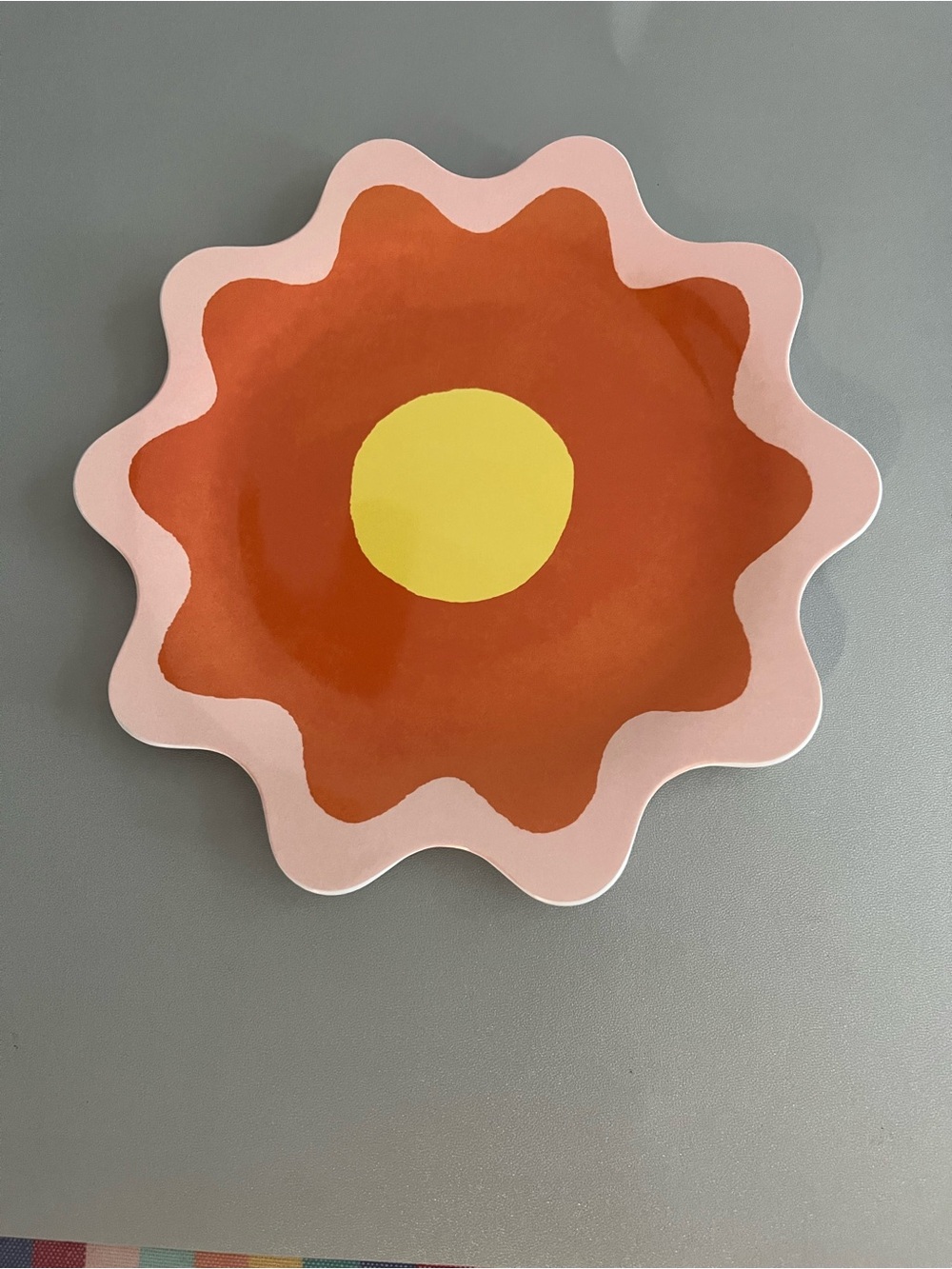 Decorative Pink & Orange Flower Plate with Yellow Center